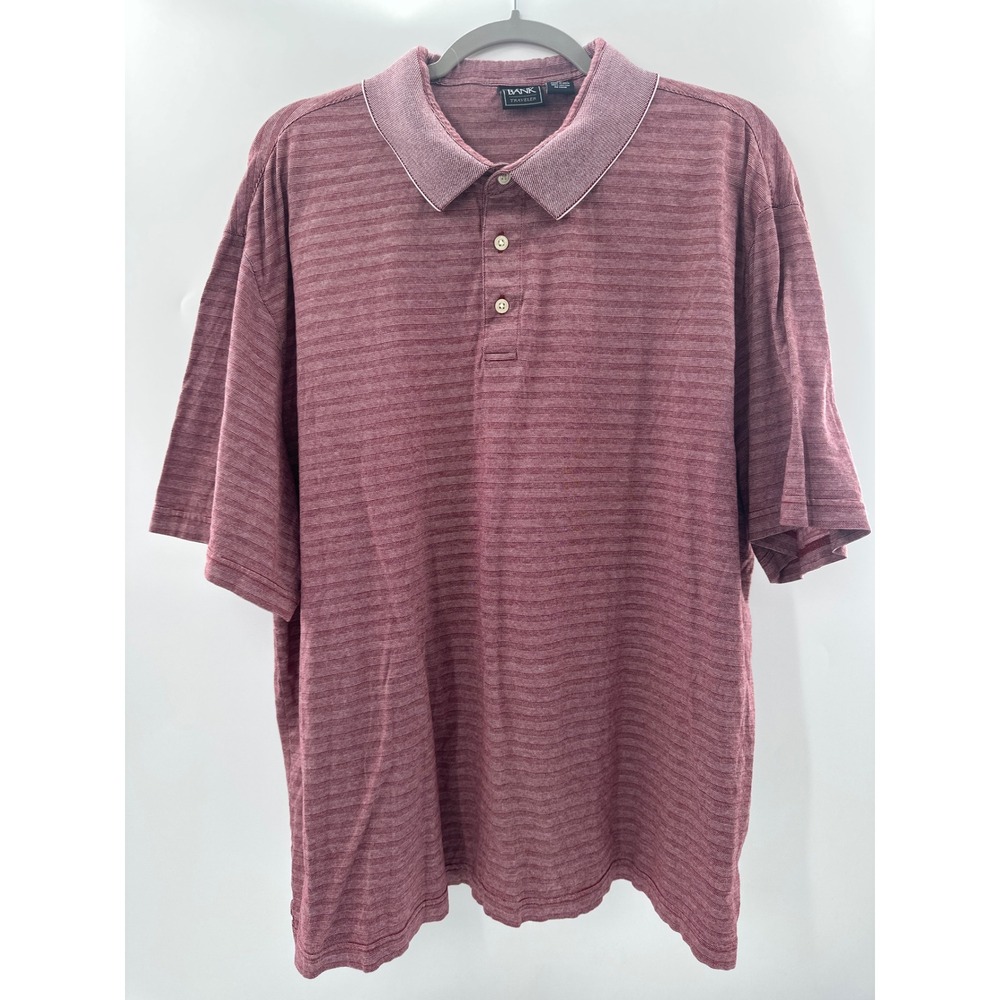 Jos. A. Bank Traveler Mens XXL Burgundy Striped Cotton Polo Shirt Traditional